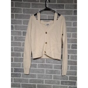525 America Balloon Sleeve Cardigan Cream Off Shoulder Old Money Quiet Luxury S